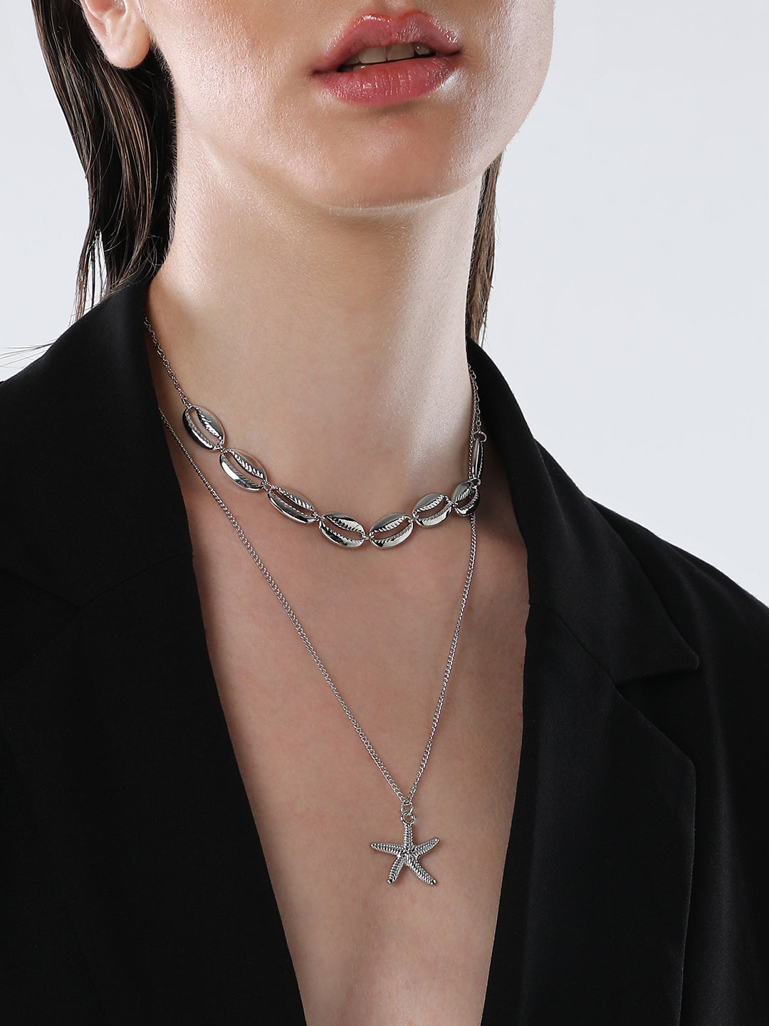 The Bahamas Multi-Layer Necklace - Metallic Silver-SOHINC6049