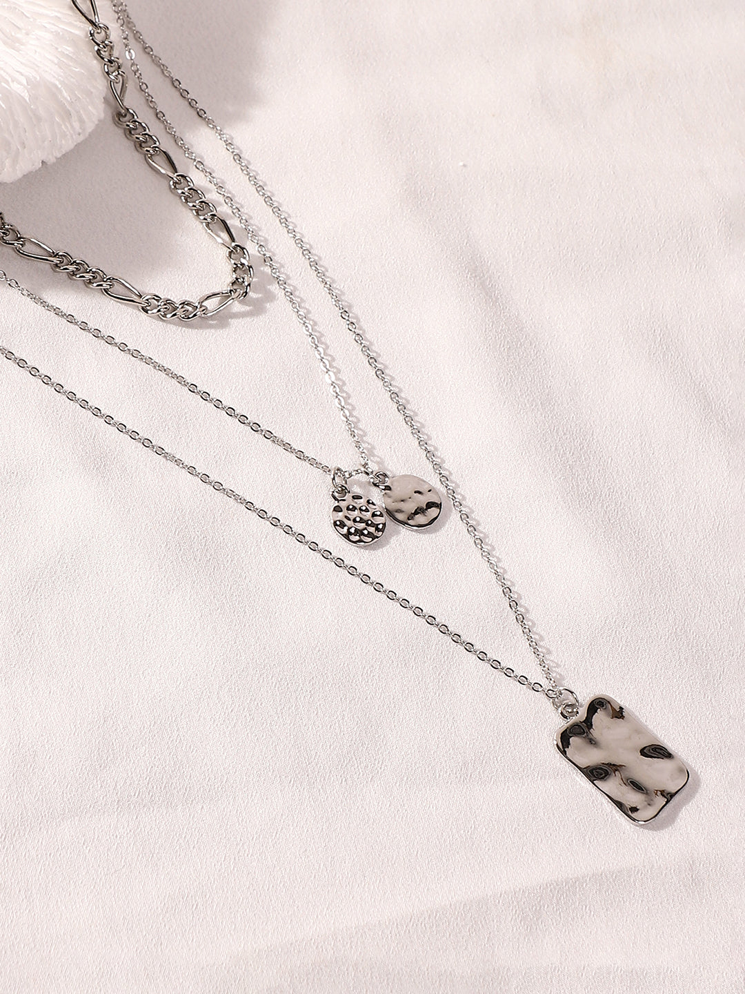 The Dented Charm Multi-Layer Necklace - Metallic Silver-SOHINC6050