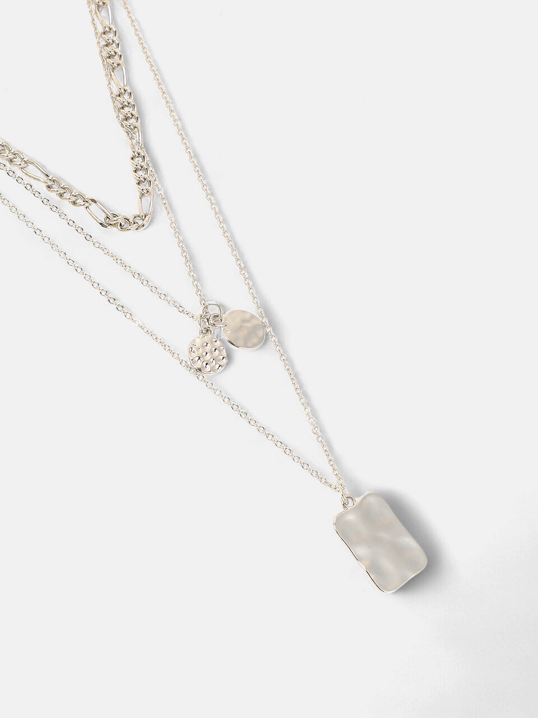 The Dented Charm Multi-Layer Necklace - Metallic Silver-SOHINC6050