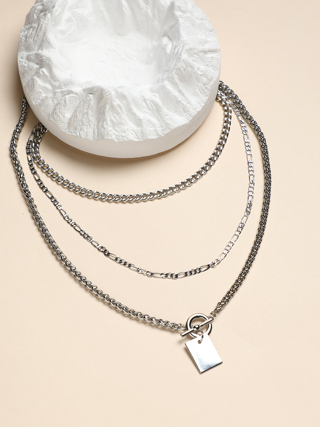 The Interlock Charm Multi-Layer Necklace - Metallic Silver-SOHINC6054