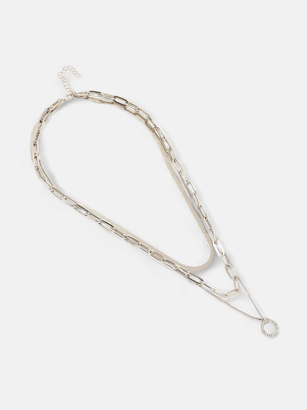 The Halo Snakechain Multi-Layer Necklace - Metallic Silver-SOHINC6055