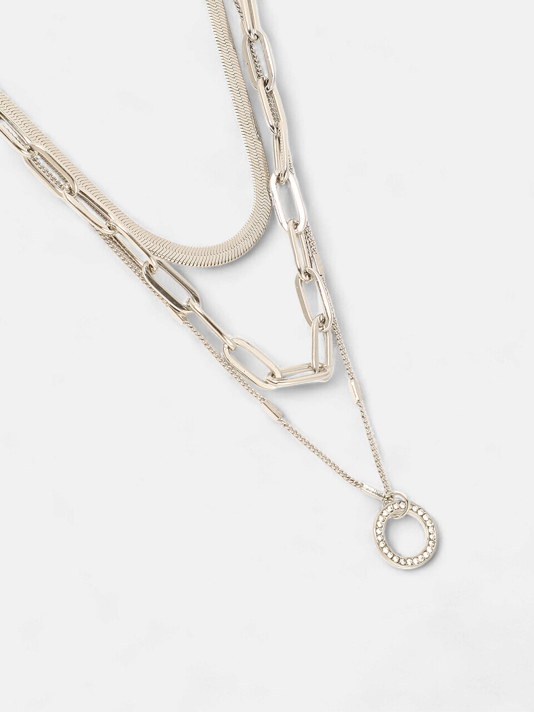 The Halo Snakechain Multi-Layer Necklace - Metallic Silver-SOHINC6055