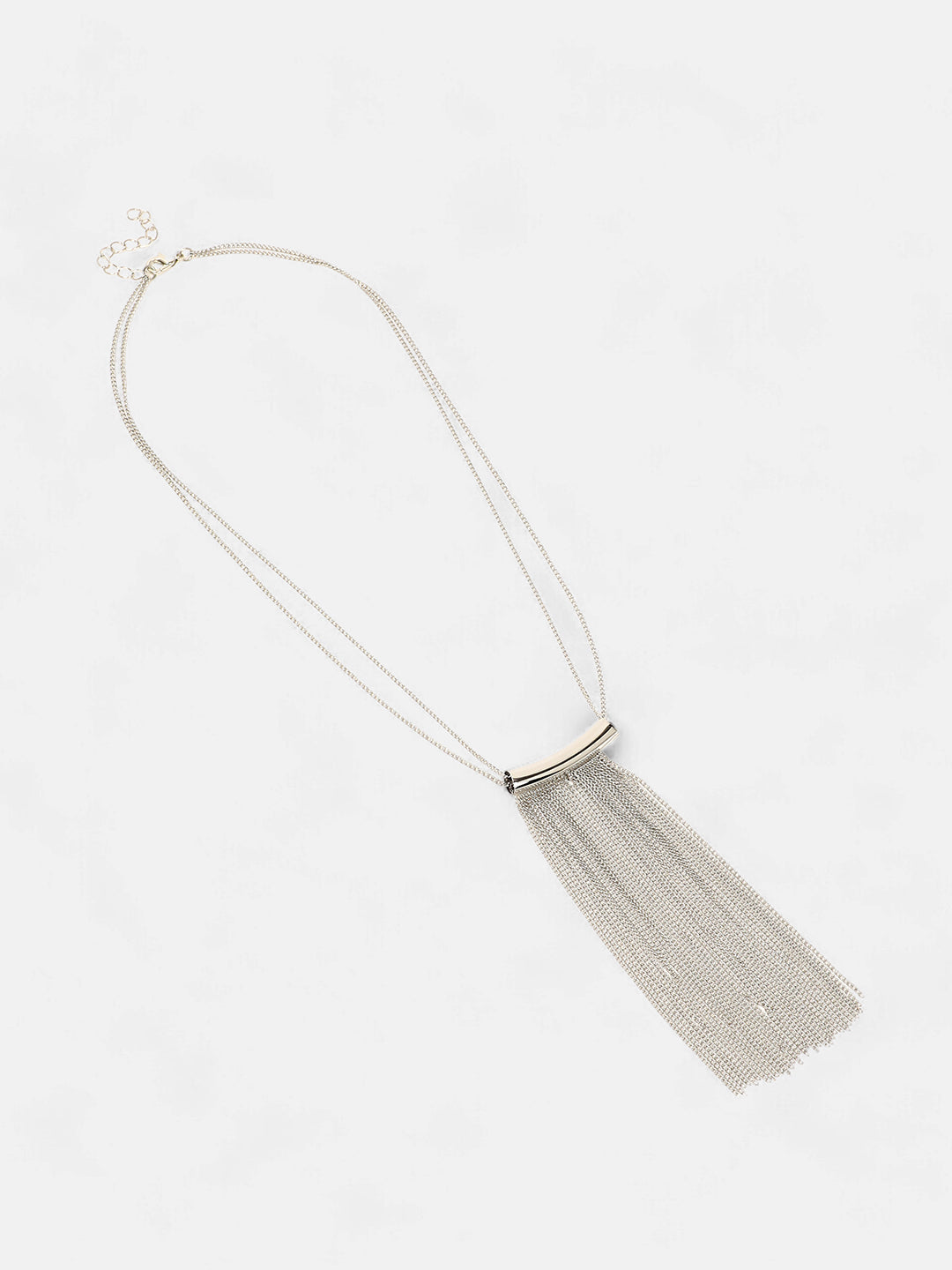 The Hanging Chain Bar Lariat Necklace - Metallic Silver-SOHINC6056