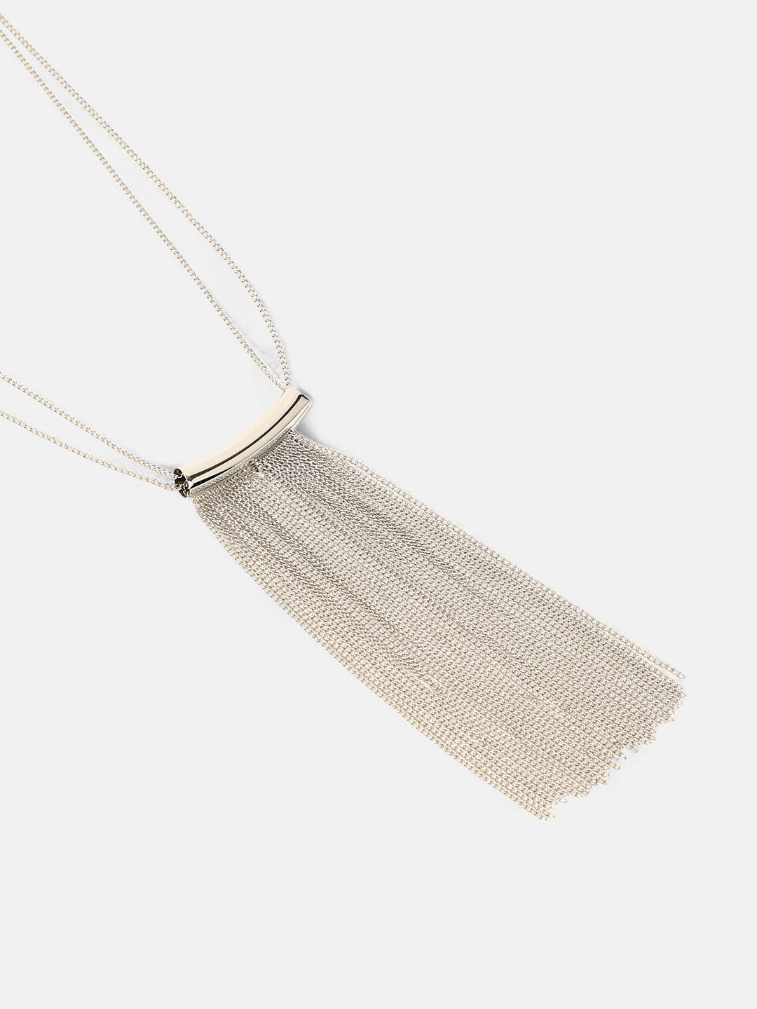 The Hanging Chain Bar Lariat Necklace - Metallic Silver-SOHINC6056