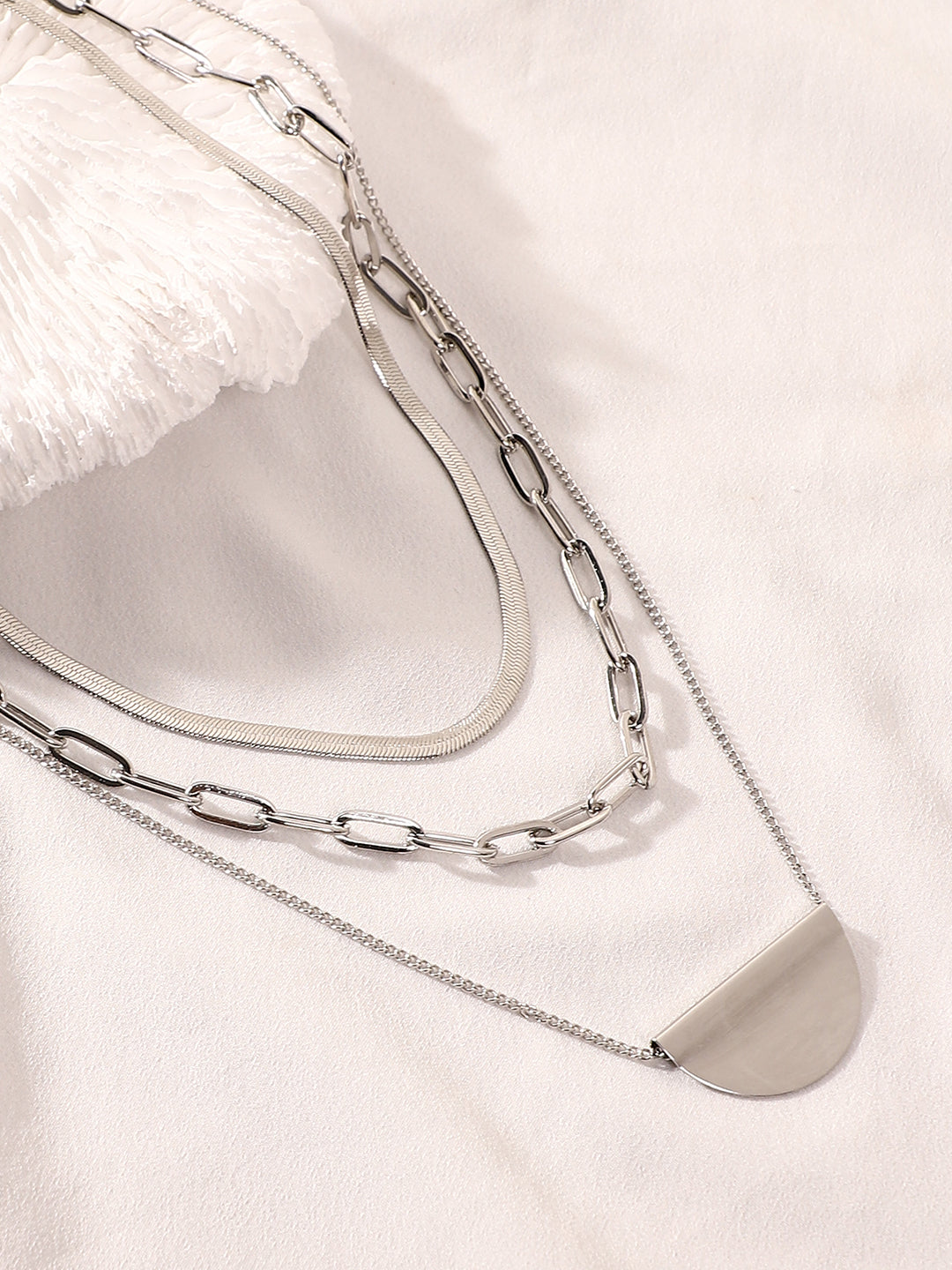 The Curve Chainlink Multi-Layer Necklace - Metallic Silver-SOHINC6067