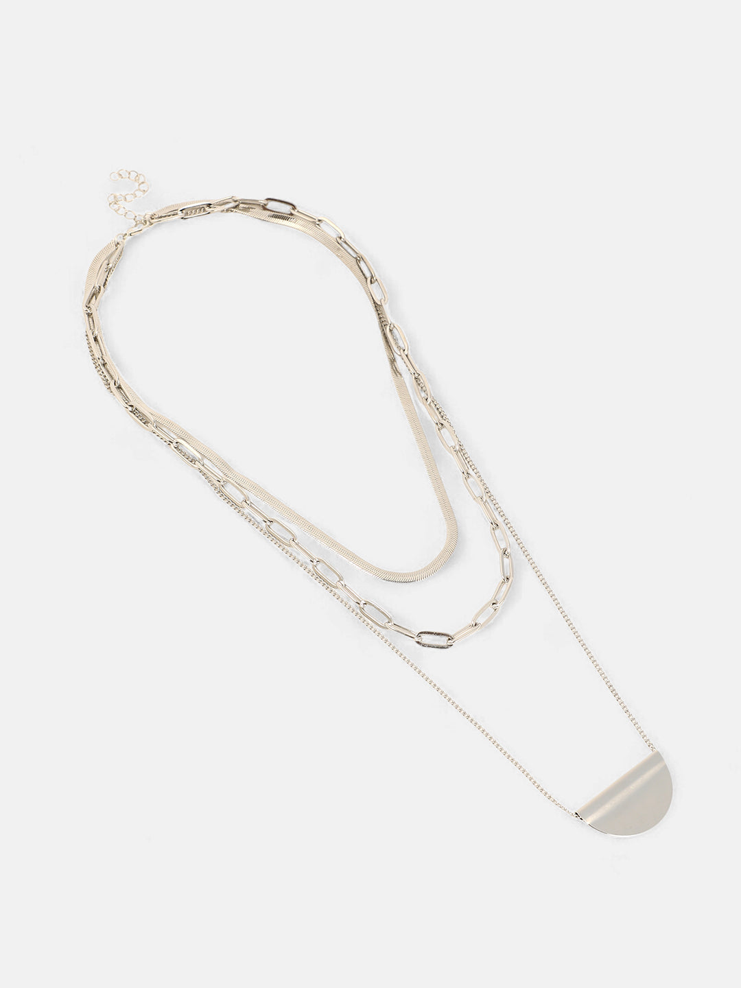 The Curve Chainlink Multi-Layer Necklace - Metallic Silver-SOHINC6067