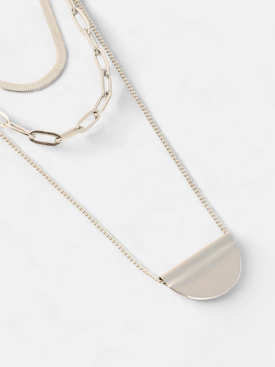 The Curve Chainlink Multi-Layer Necklace - Metallic Silver-SOHINC6067