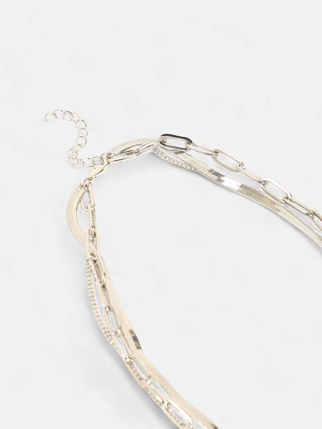The Curve Chainlink Multi-Layer Necklace - Metallic Silver-SOHINC6067