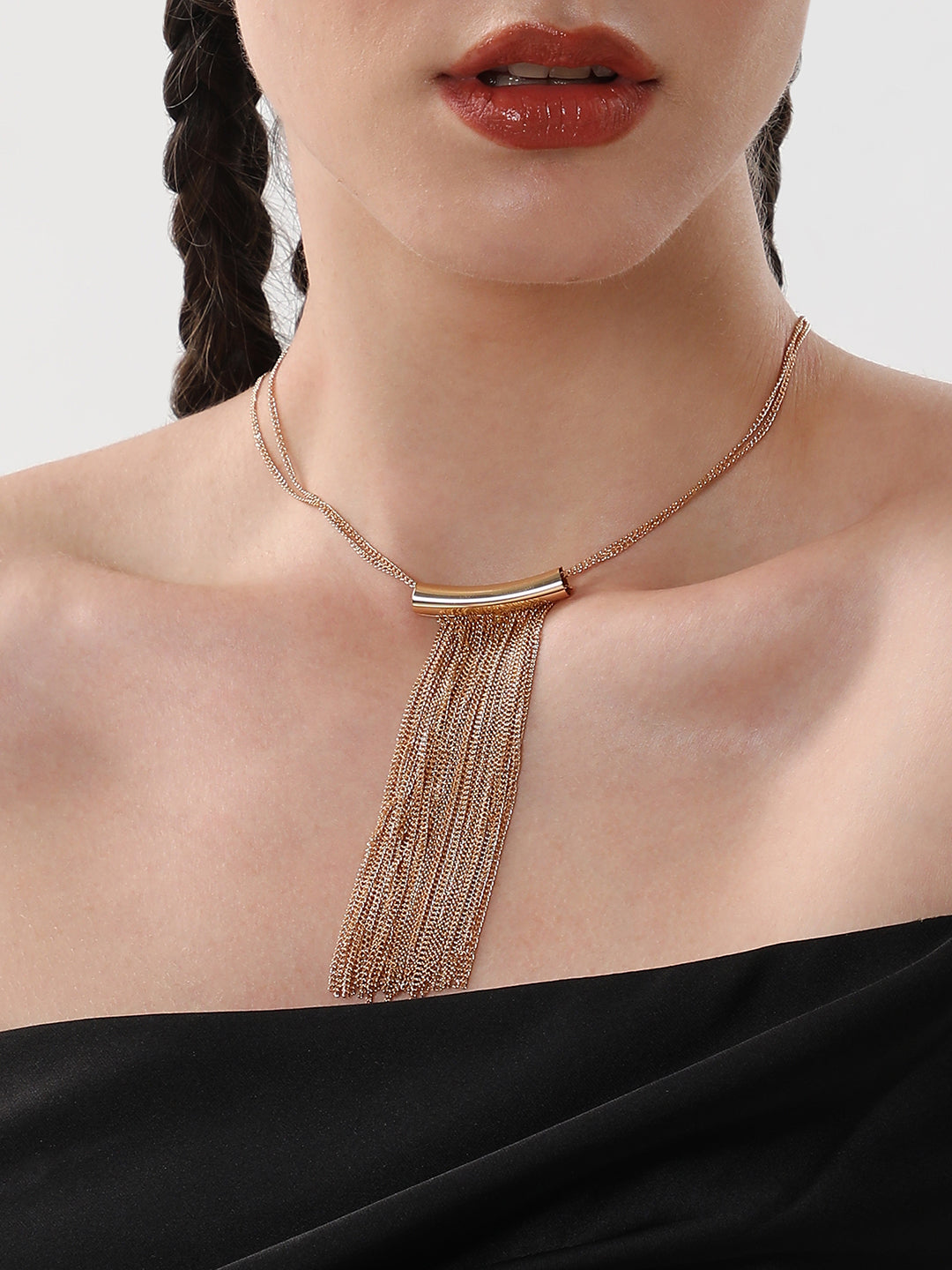 The Hanging Chain Bar Lariat Necklace - California Gold-SOHINC6069