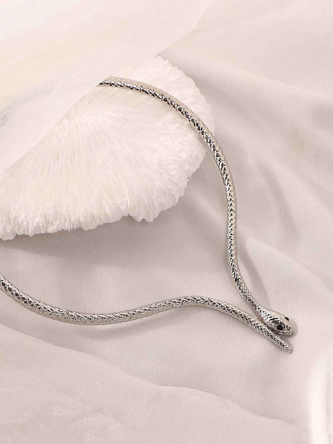 The Serpent Torque Necklace - Metallic Silver-SOHINC6072