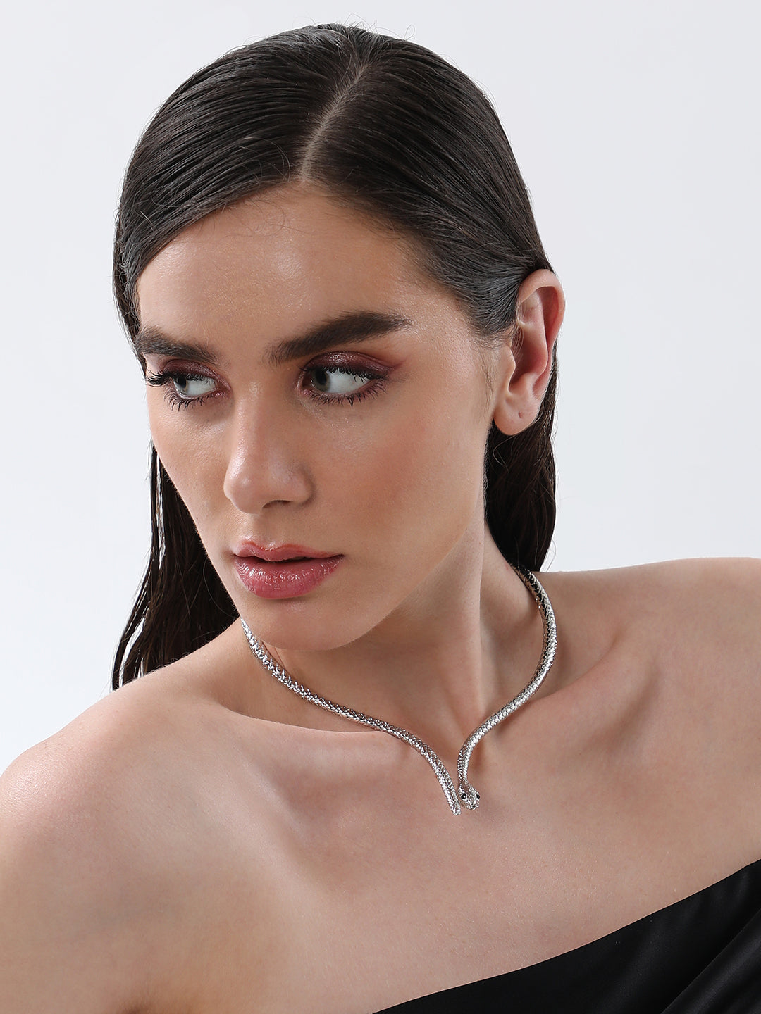 The Serpent Torque Necklace - Metallic Silver-SOHINC6072