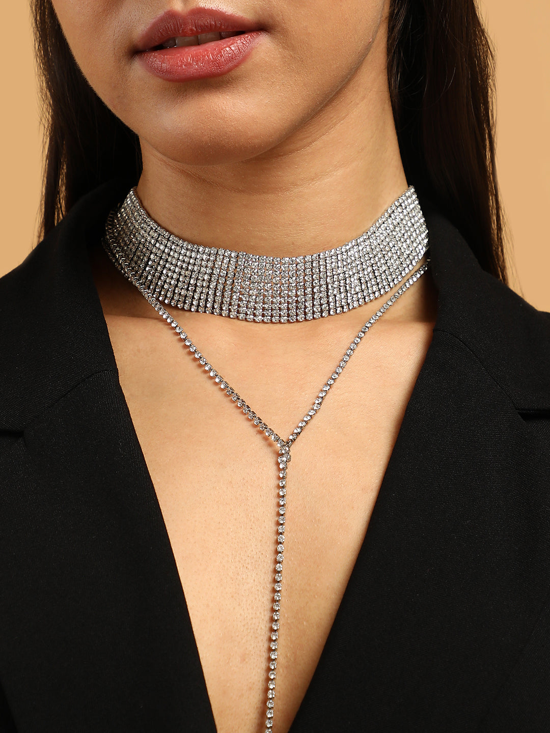 The Bijou Multi-Layer Necklace - Metallic Silver-SOHINC6209