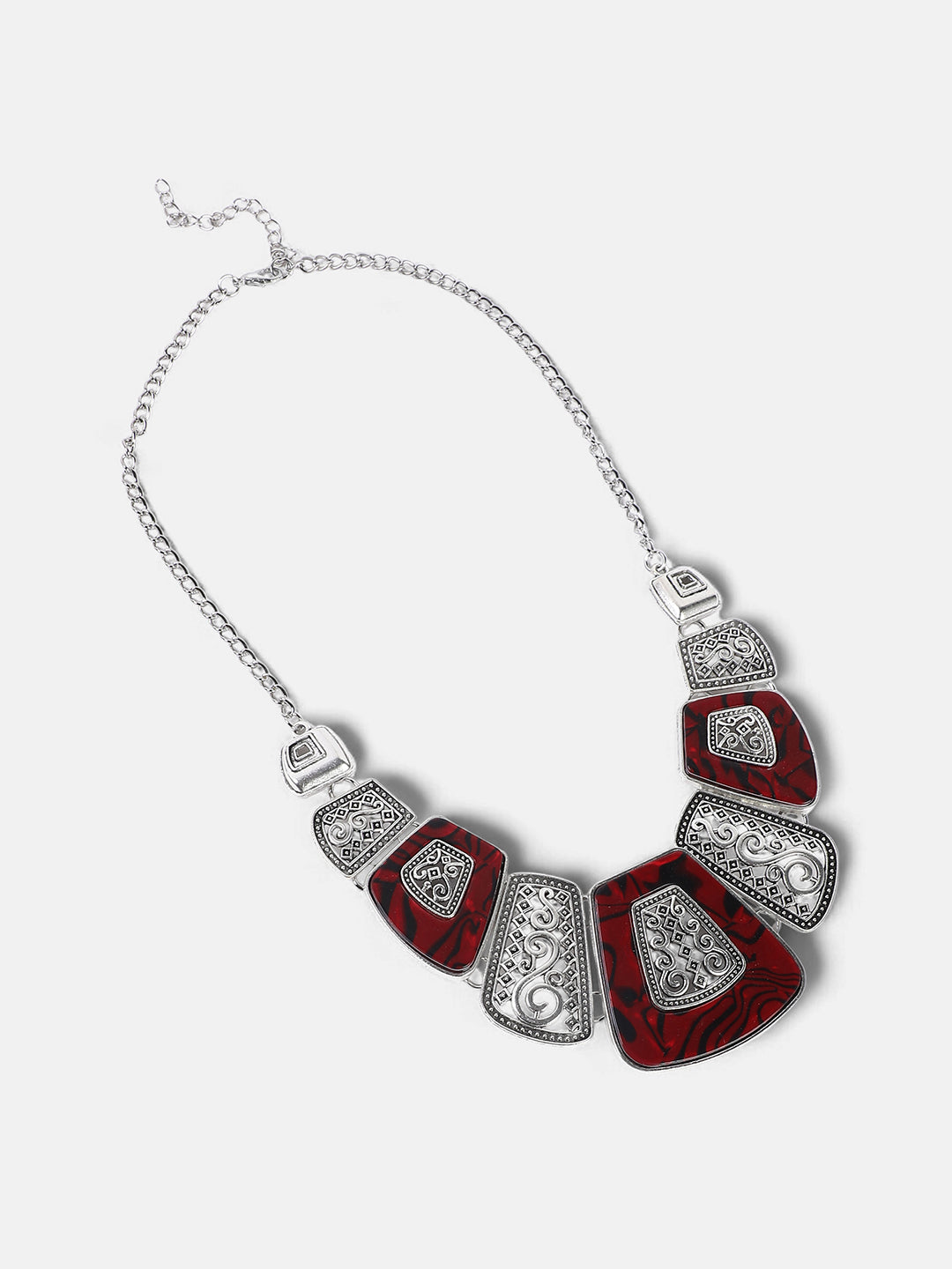 The Giza Statement Necklace - Burgundy Red-SOHINC6223