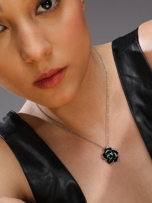 Silver-Plated Stones Studded Rose Necklace