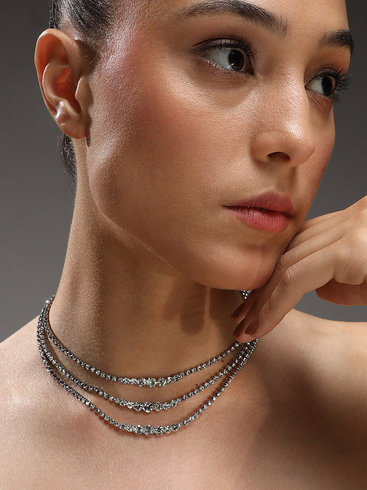 Silver-Plated Stones Studded Layered Necklace