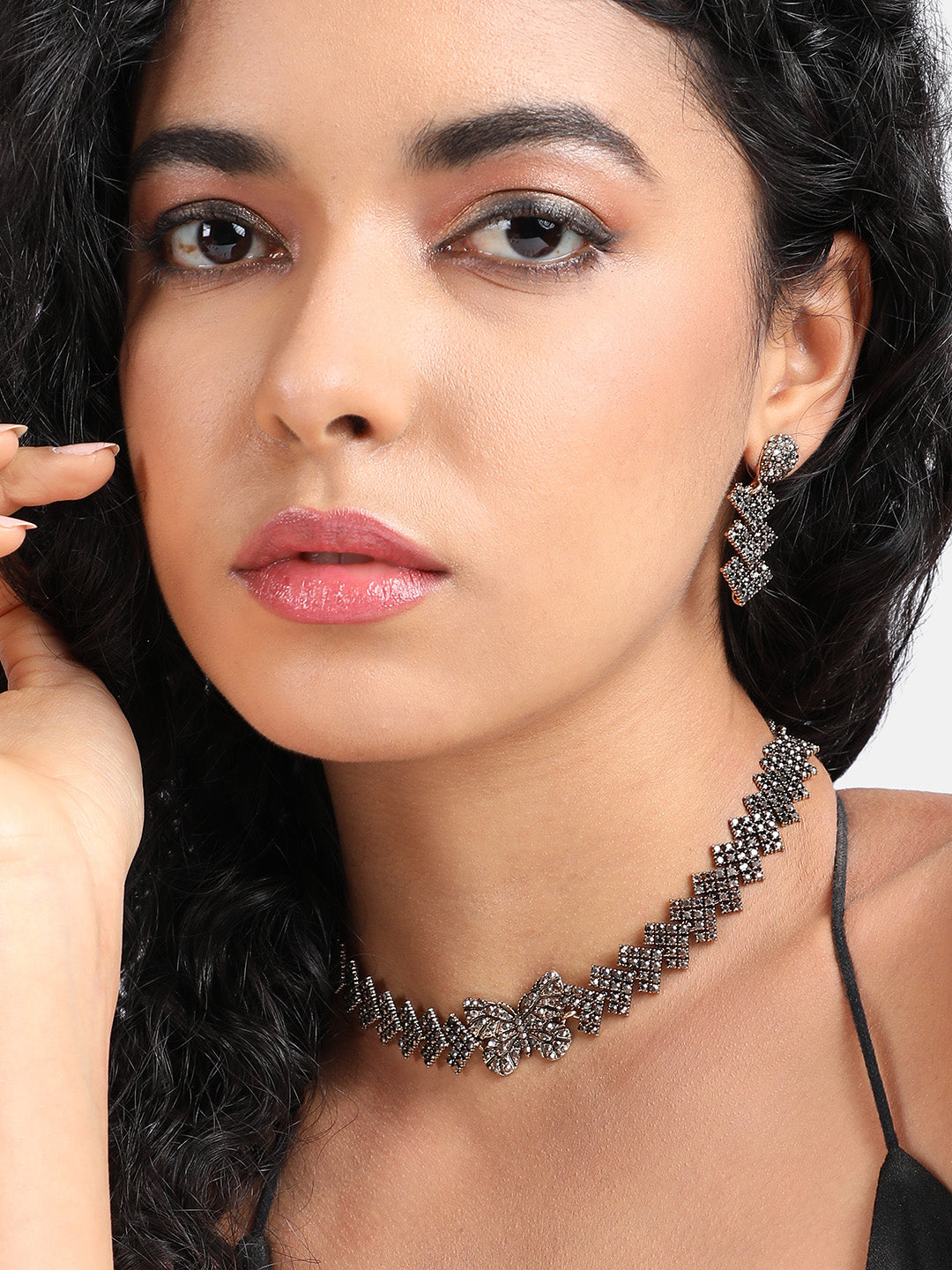 Gold-Plated Crystal-Studded Jewellery Set