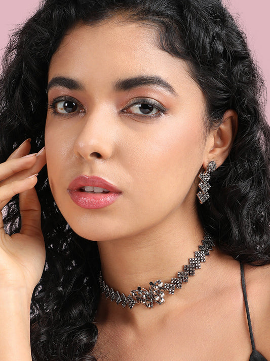 Gold-Plated Crystal-Studded Statement Jewellery Set