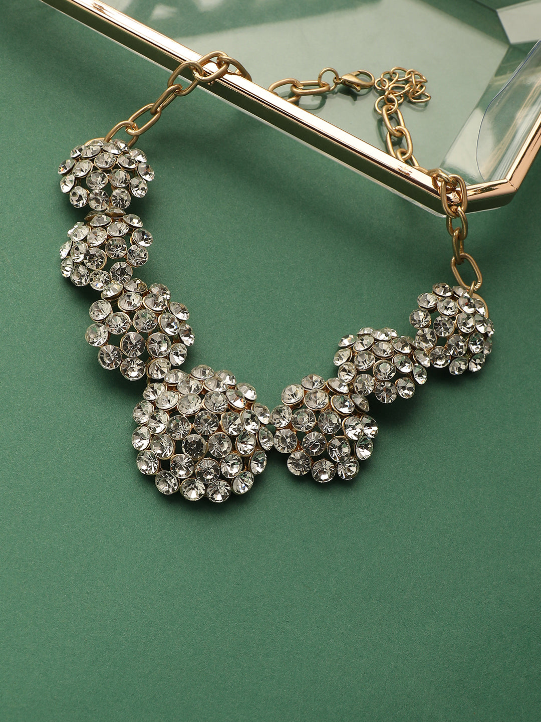 Gold-Plated Artificial Stones Studded Statement Necklace