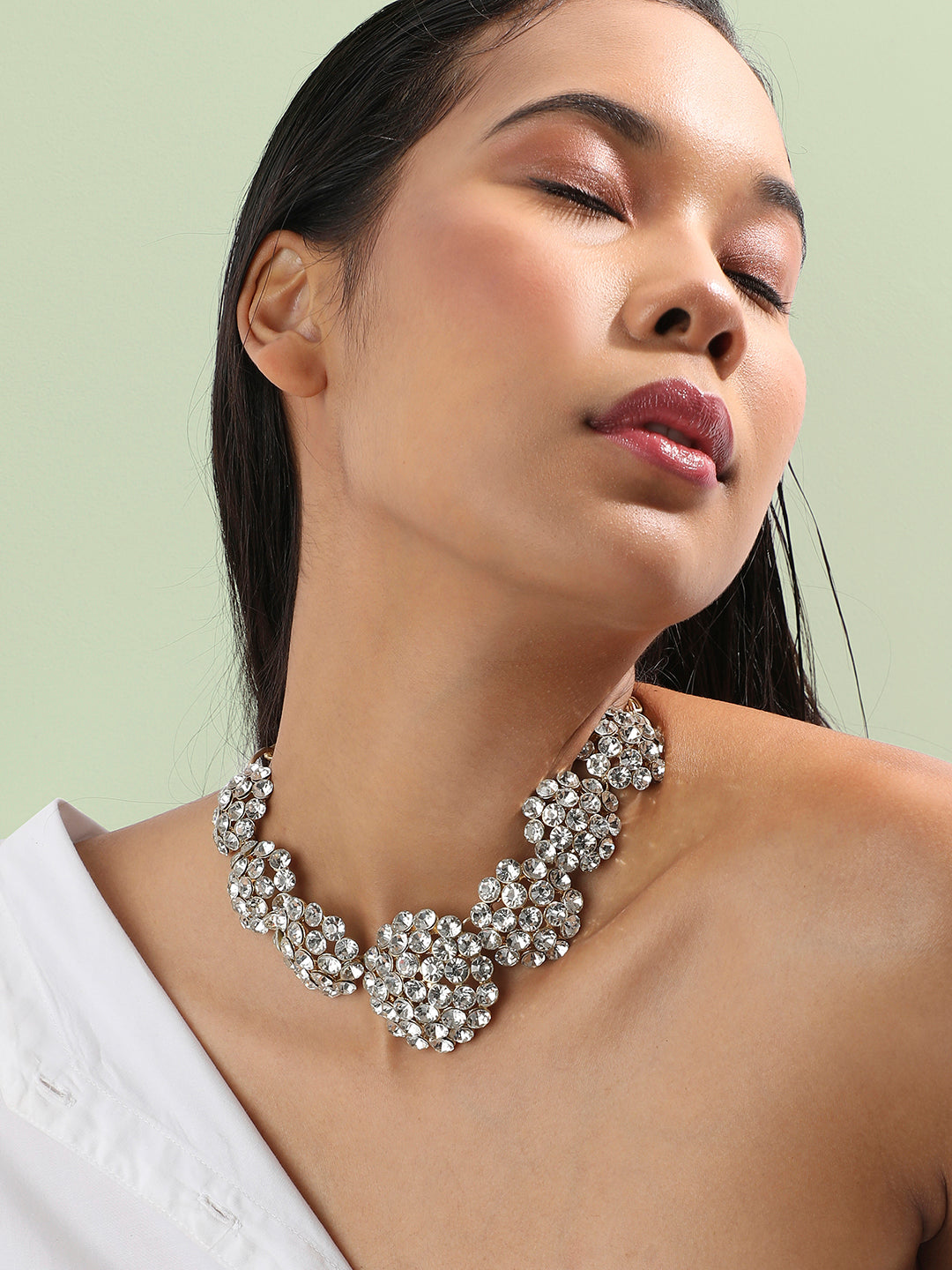 Gold-Plated Artificial Stones Studded Statement Necklace