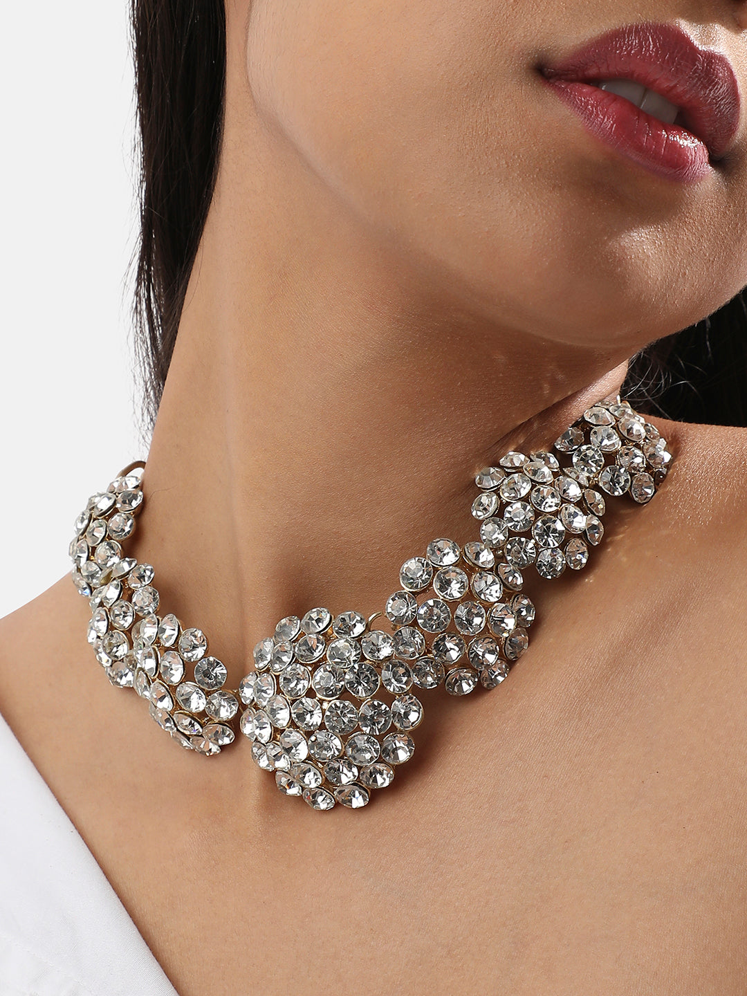 Gold-Plated Artificial Stones Studded Statement Necklace