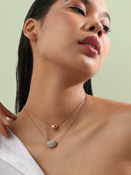 Gold-Plated Artificial Stones Studded Layered Necklace