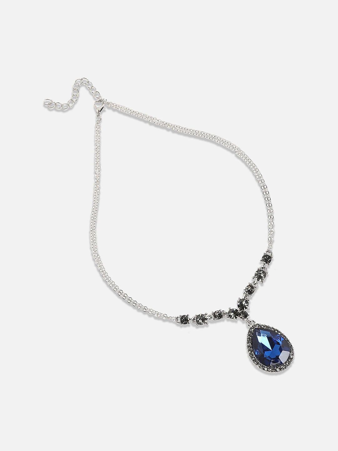 Blue Silver-Plated Stone-Studded Necklace
