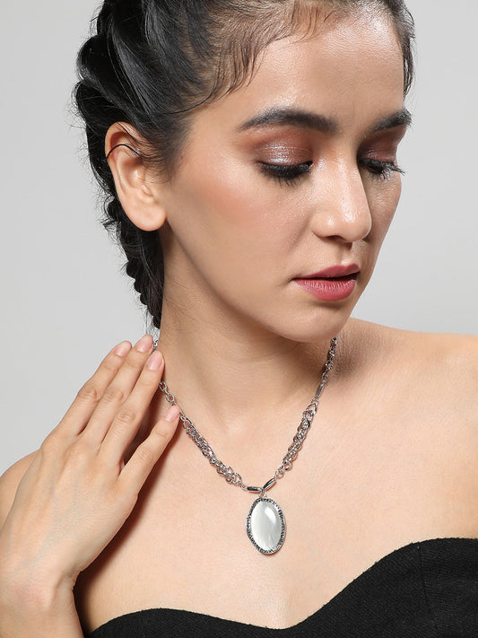 Silver Plated Stone Studded Necklace