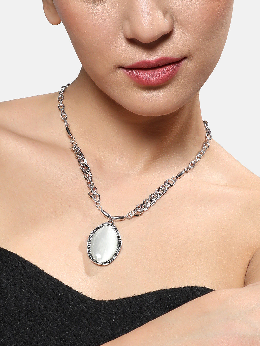 Silver Plated Stone Studded Necklace
