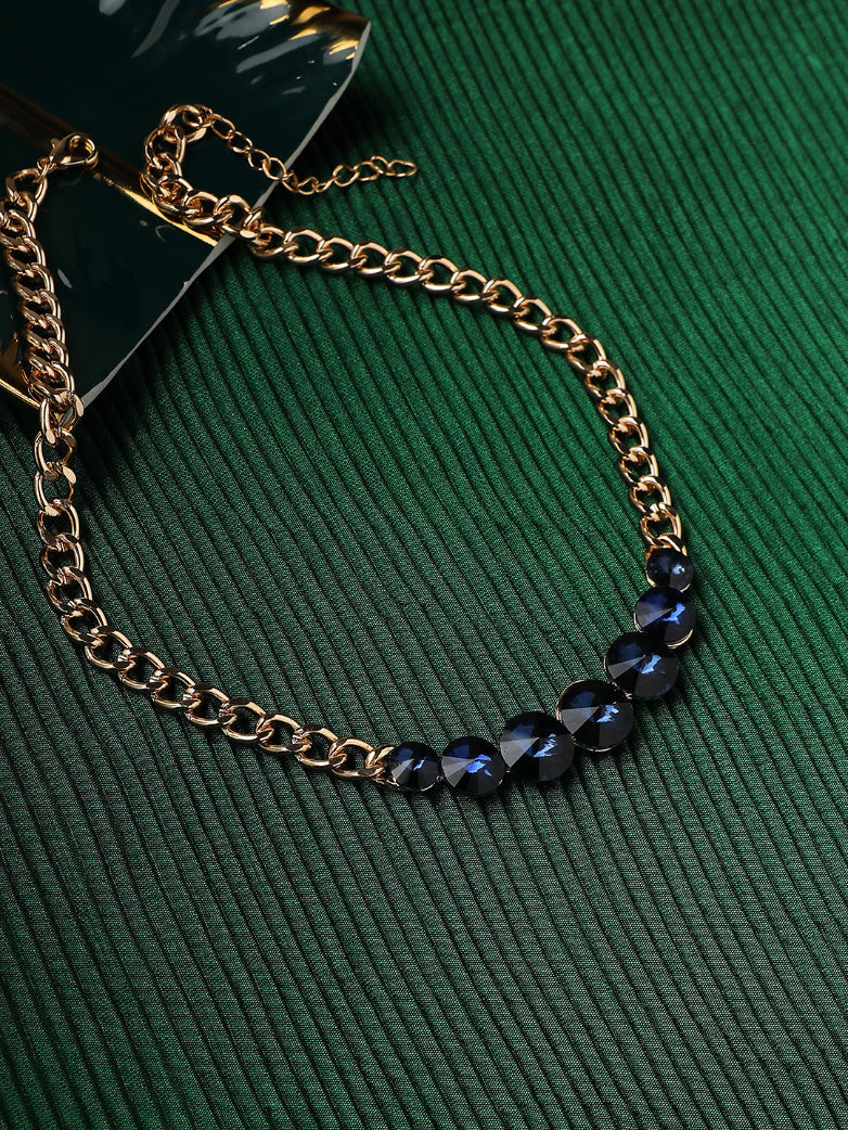 Gold-Plated Artificial Stones Studded Statement Necklace
