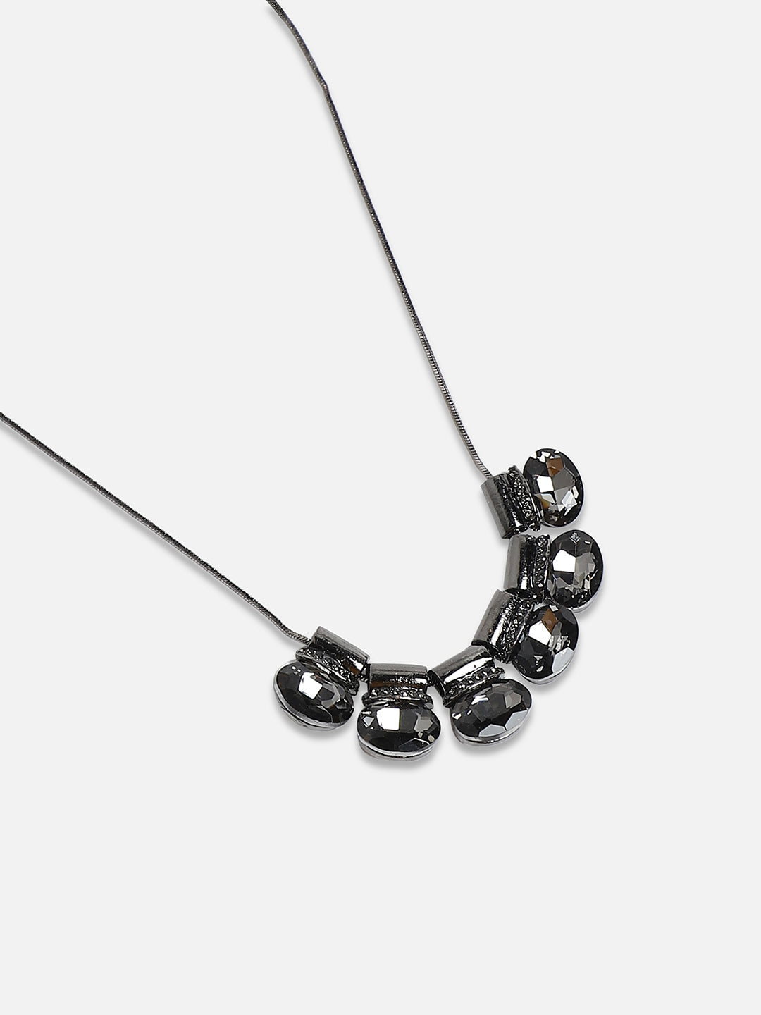 Black Silver-Plated Artificial Stones Studded Statement Necklace