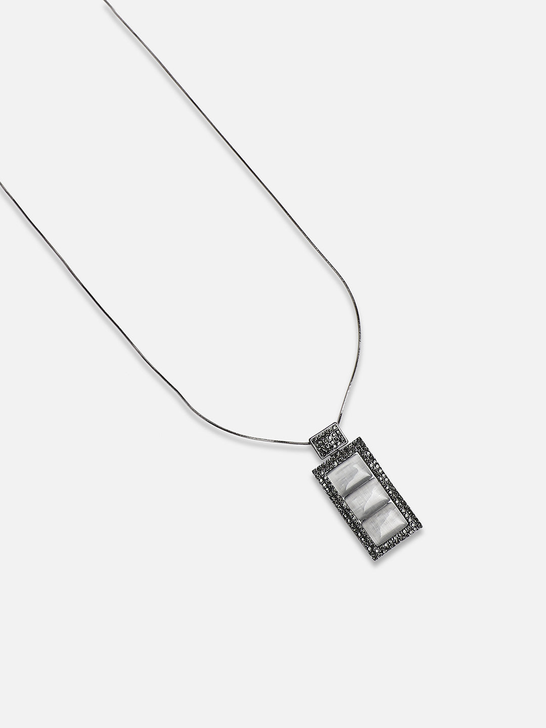 Silver-Plated Stones Studded Geometric Vista Pendant With Chain