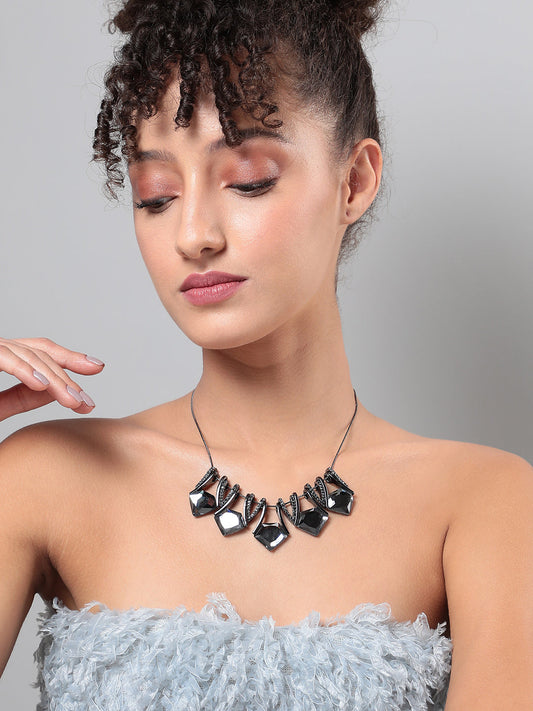 Silver-Plated Stone-Studded Necklace