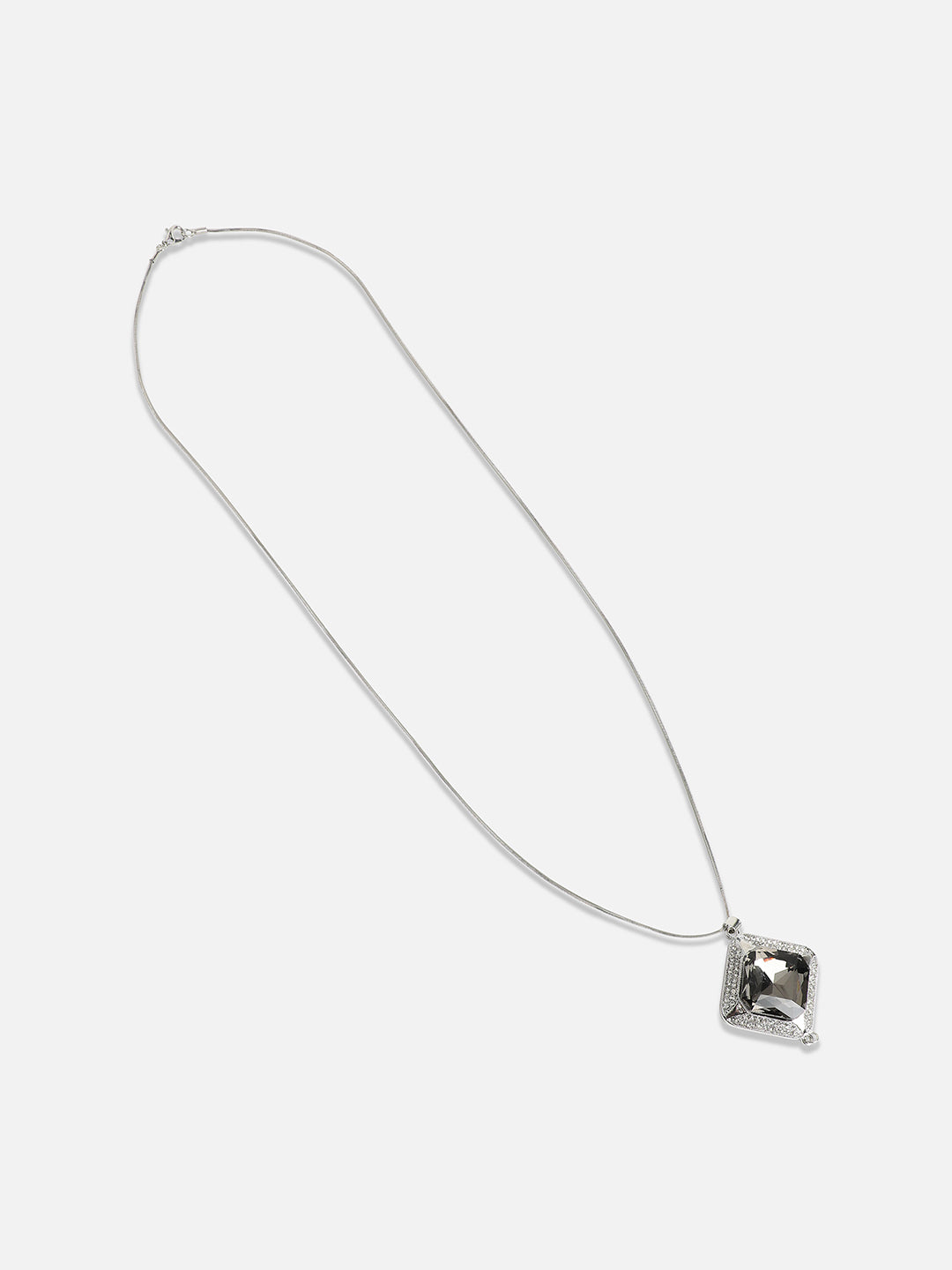 Silver-Plated Stone Studded Pendant Necklace With Tasseled Detail