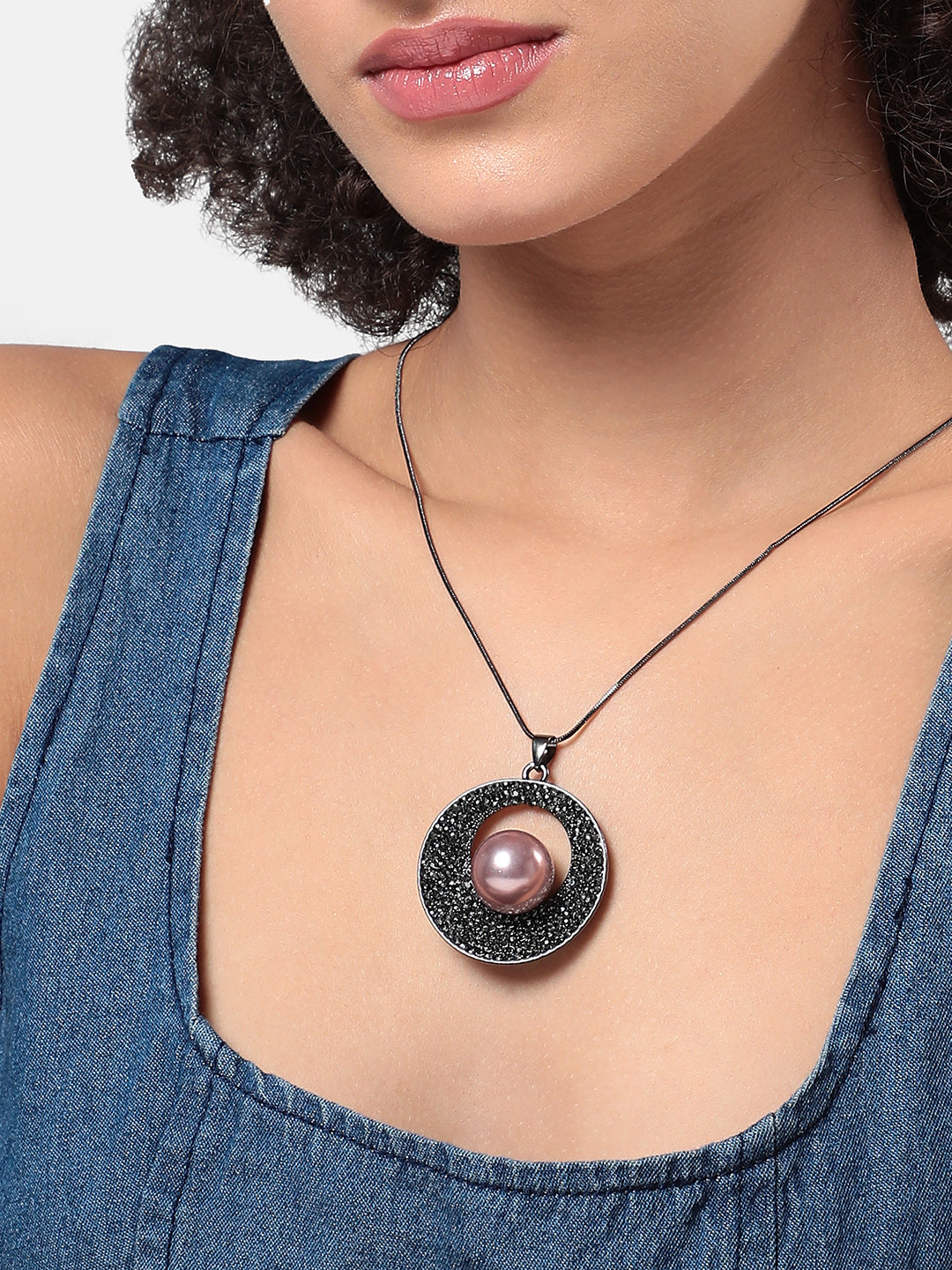 Silver-Plated Circular-Shaped Stones-Studded Pendants
