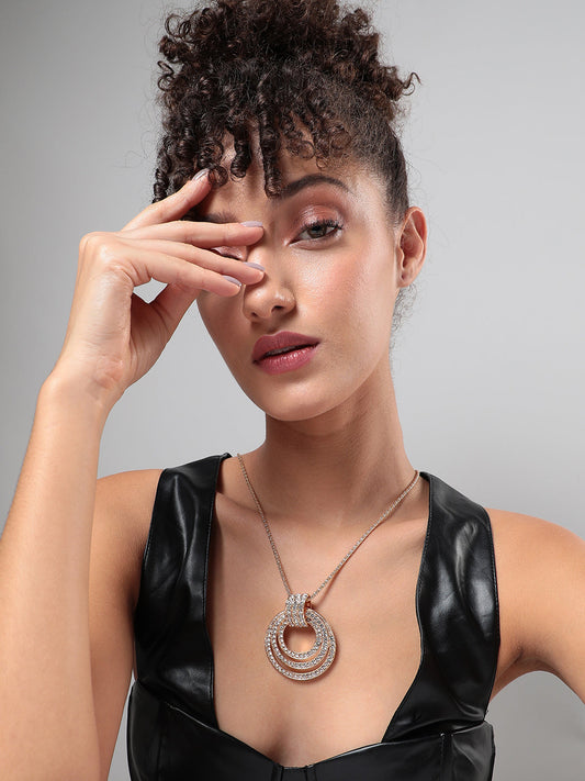 Gold-Plated Circular-Shaped Stones-Studded Pendants with Chains