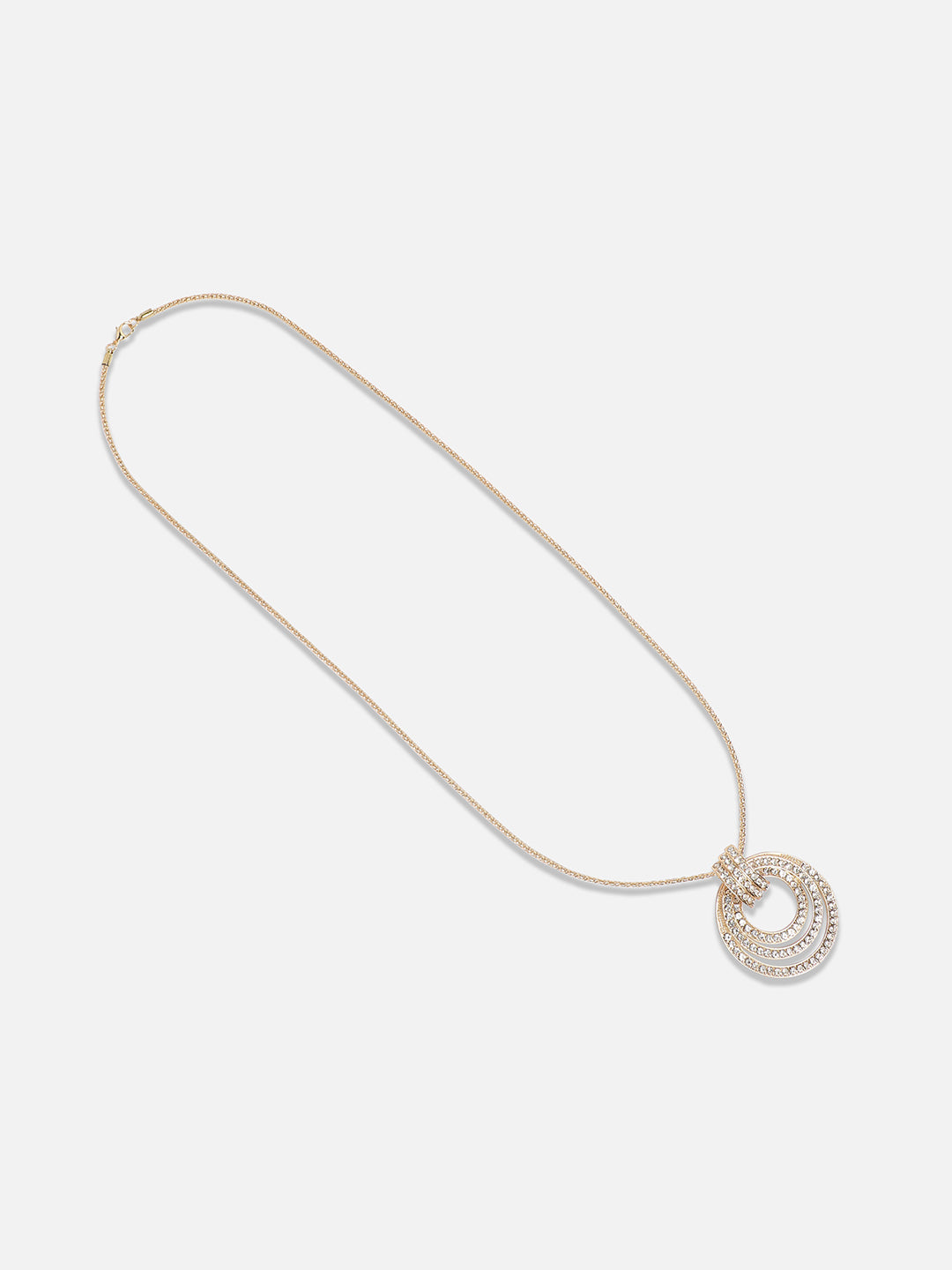 Gold-Plated Circular-Shaped Stones-Studded Pendants with Chains