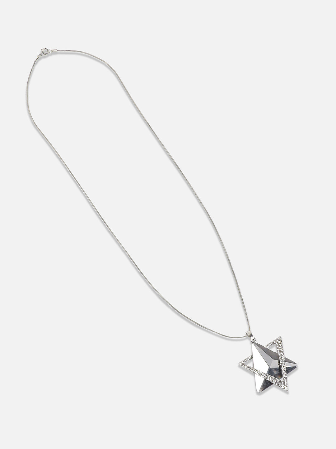 Silver-Plated Stone-Studded Star Shaped Pendant
