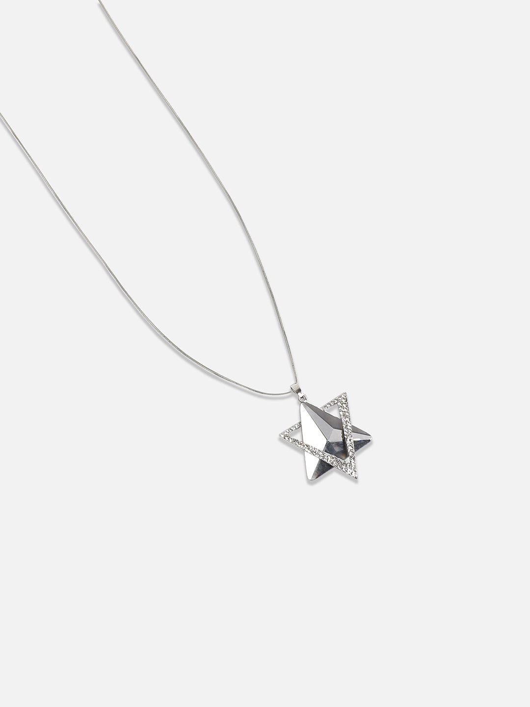 Silver-Plated Stone-Studded Star Shaped Pendant