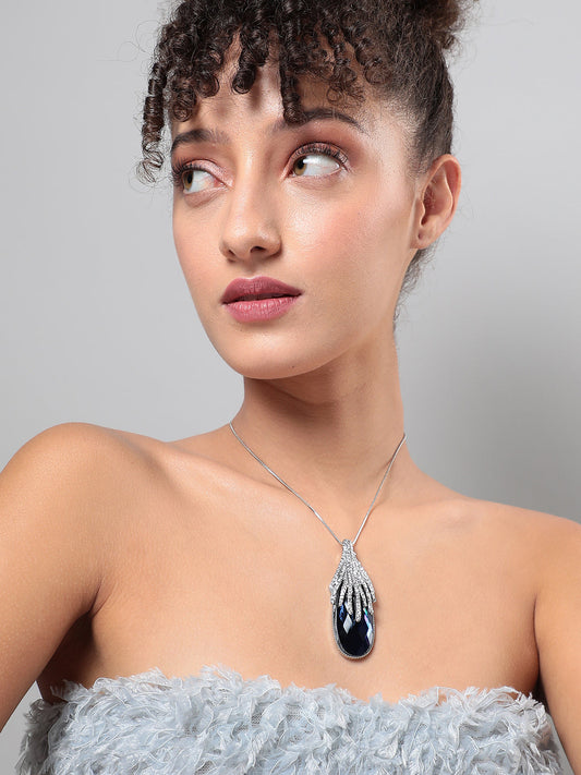 Silver-Plated Stone-Studded Pendant with Chain