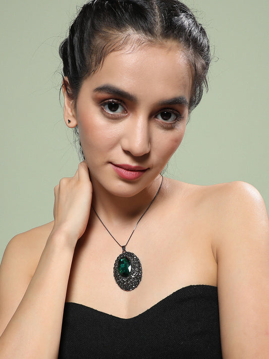 Silver-Plated Studded Whispering Rose Pendant Necklace