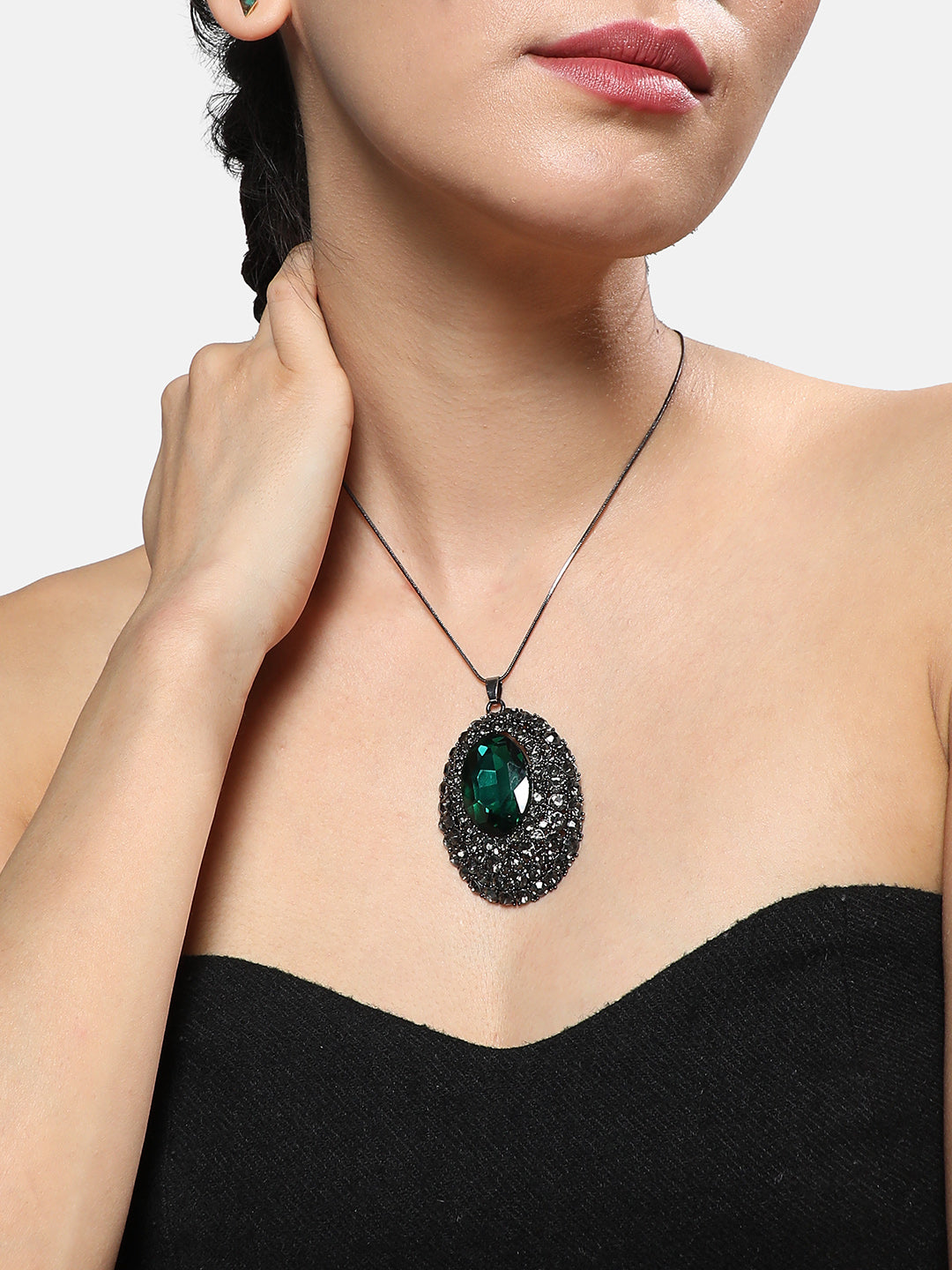 Silver-Plated Studded Whispering Rose Pendant Necklace