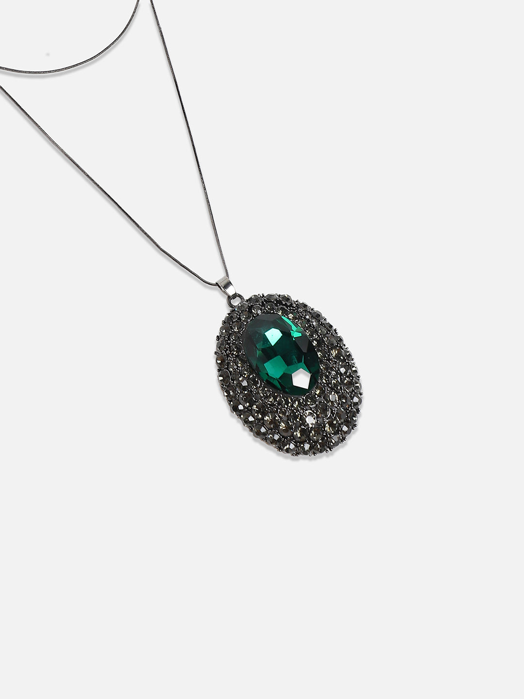 Silver-Plated Studded Whispering Rose Pendant Necklace