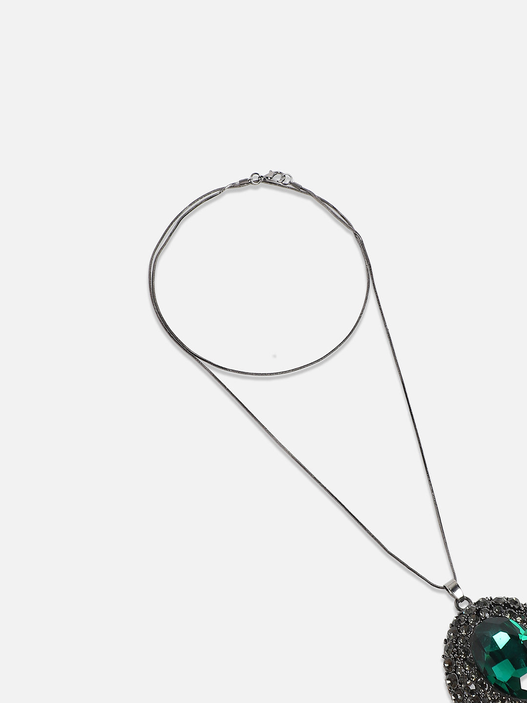 Silver-Plated Studded Whispering Rose Pendant Necklace
