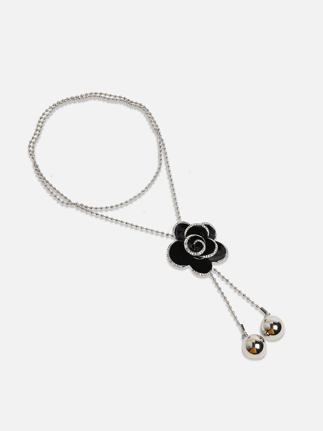 Silver-Plated Rose Drop Stone-Studded Necklace