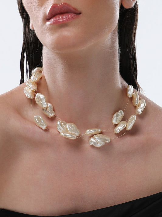 The Large Riviera Collar Necklace - Pearl White-SOHINC8858