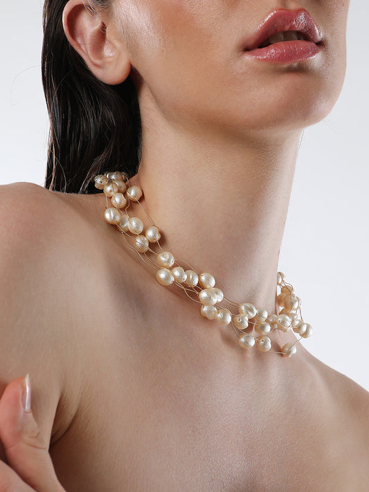 The Venezia Collar Necklace - Pearl White-SOHINC8859