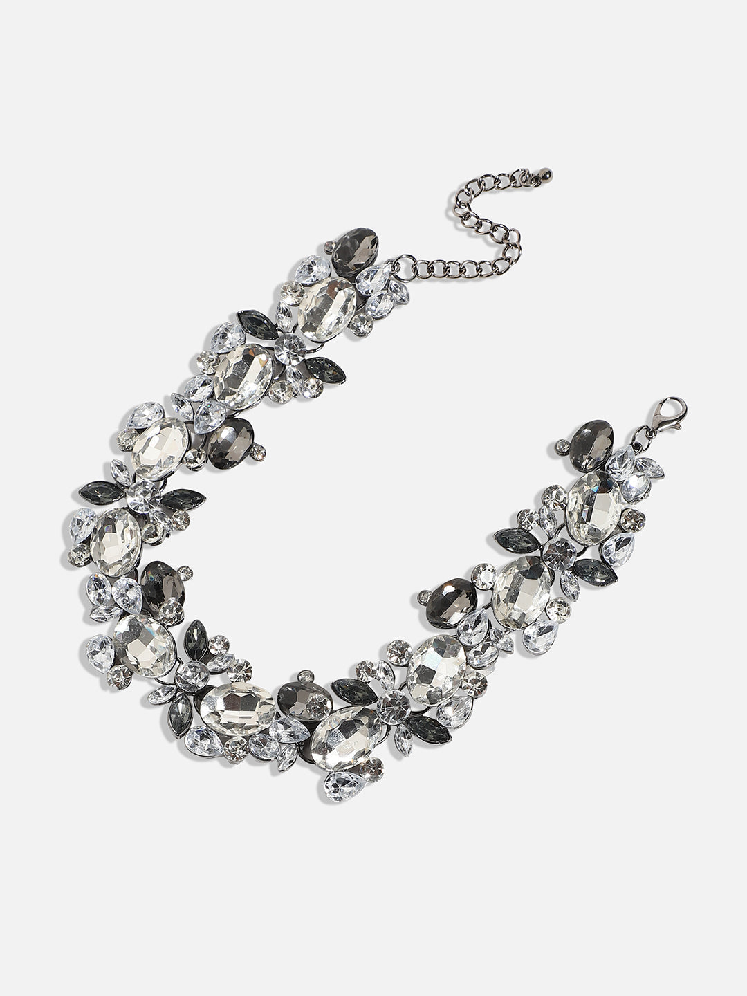Silver-Plated Artificial Stones Studded Antique Necklace