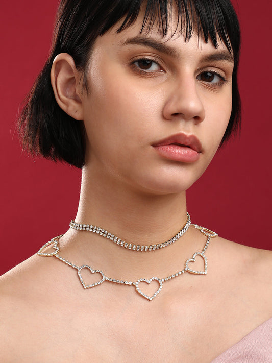 Gold-Plated Stone-Studded Layered Necklace