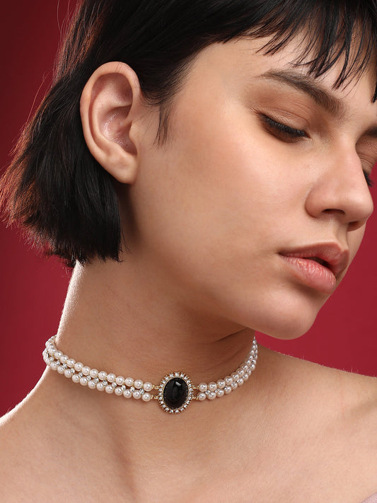 Gold-Plated Artificial Beads Stones Necklace