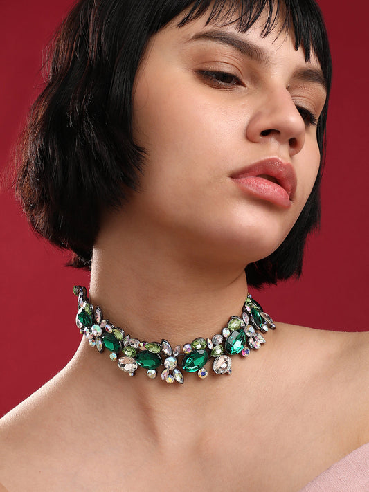 Green Silver-Plated Minimal Necklace
